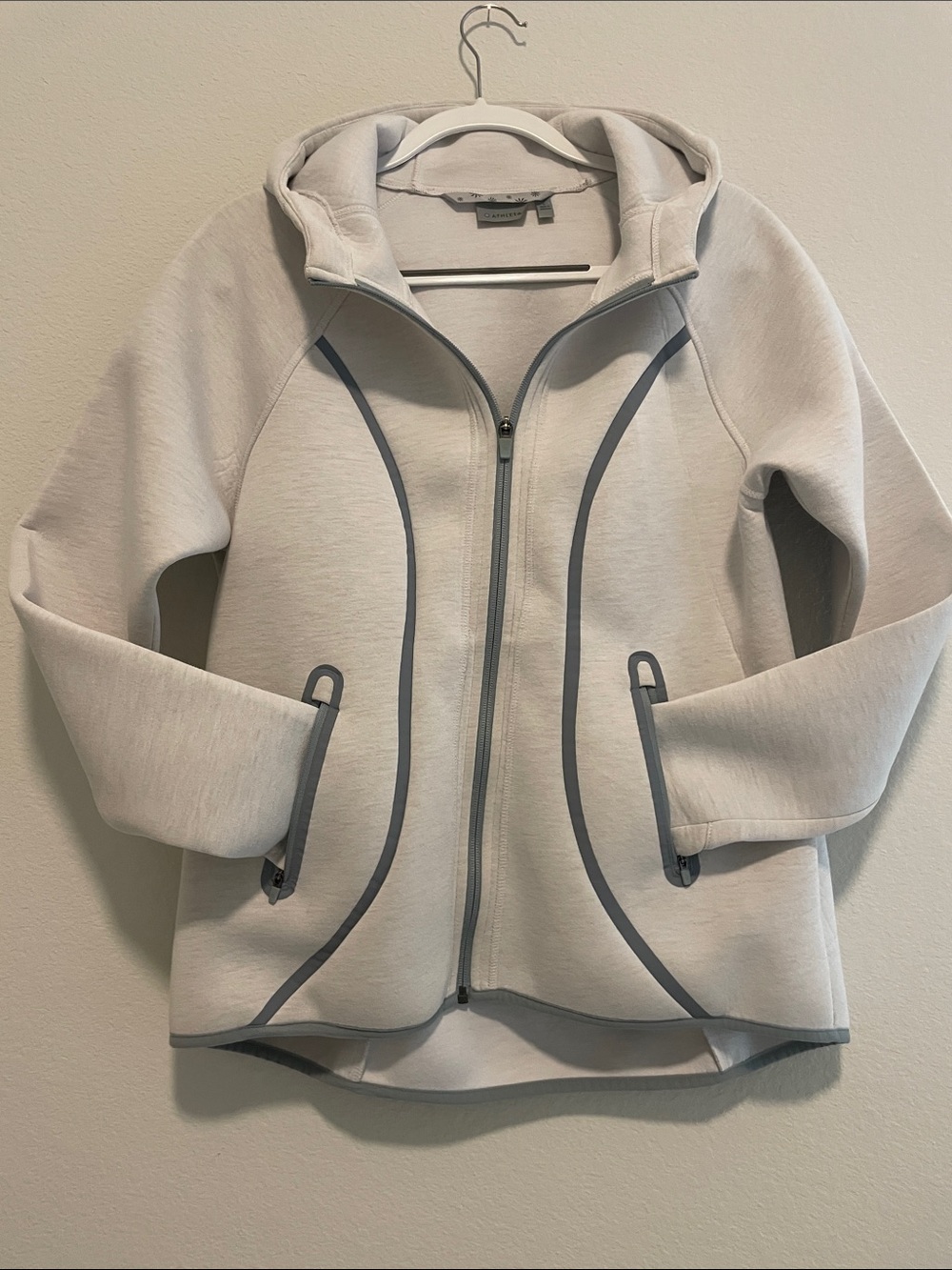 Athleta Light Gray Pullover Hoodie with Dark Gray Trim